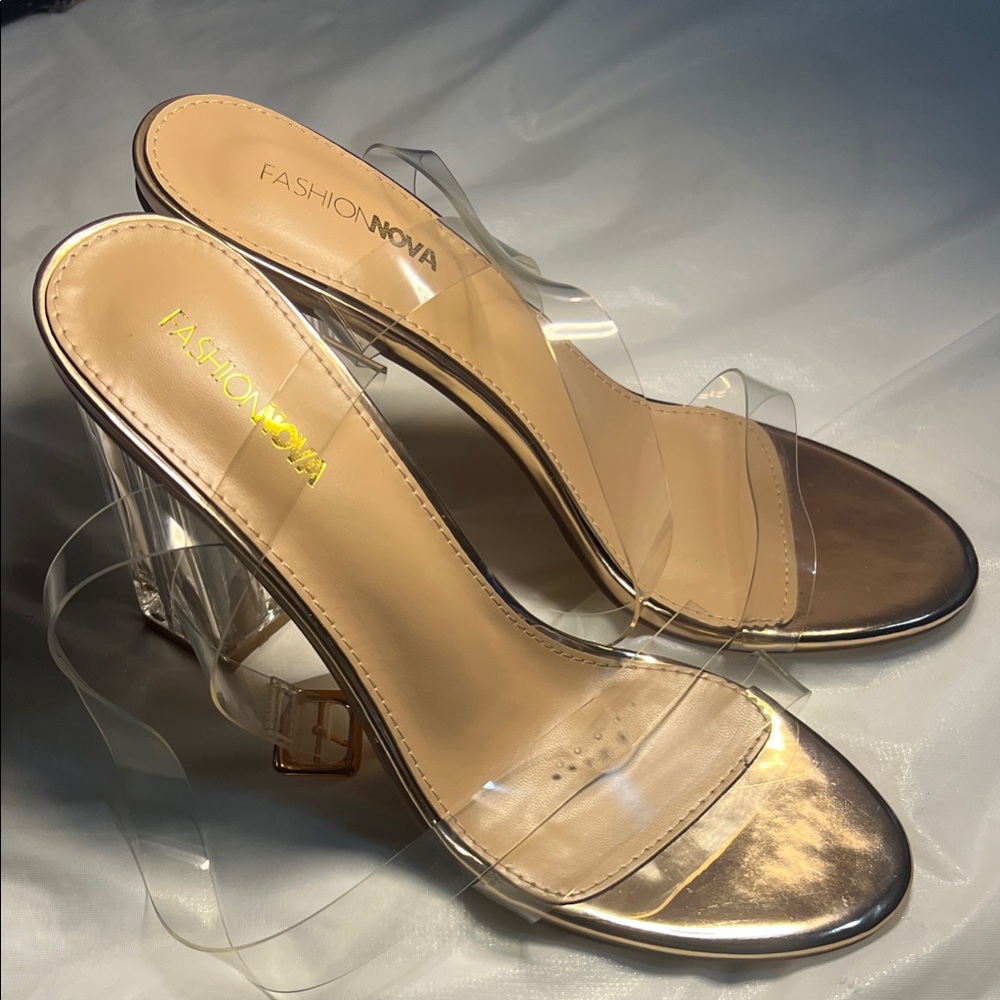 Fashion Nova Gold and Clear Women's Heels
